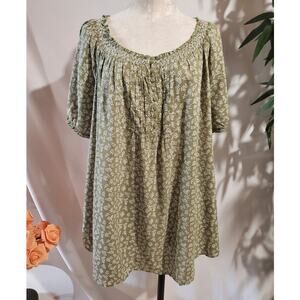 NWT Faded Glory Floral Smock Scoop Henley Short Sleeve Blouse Size 3X Cottage